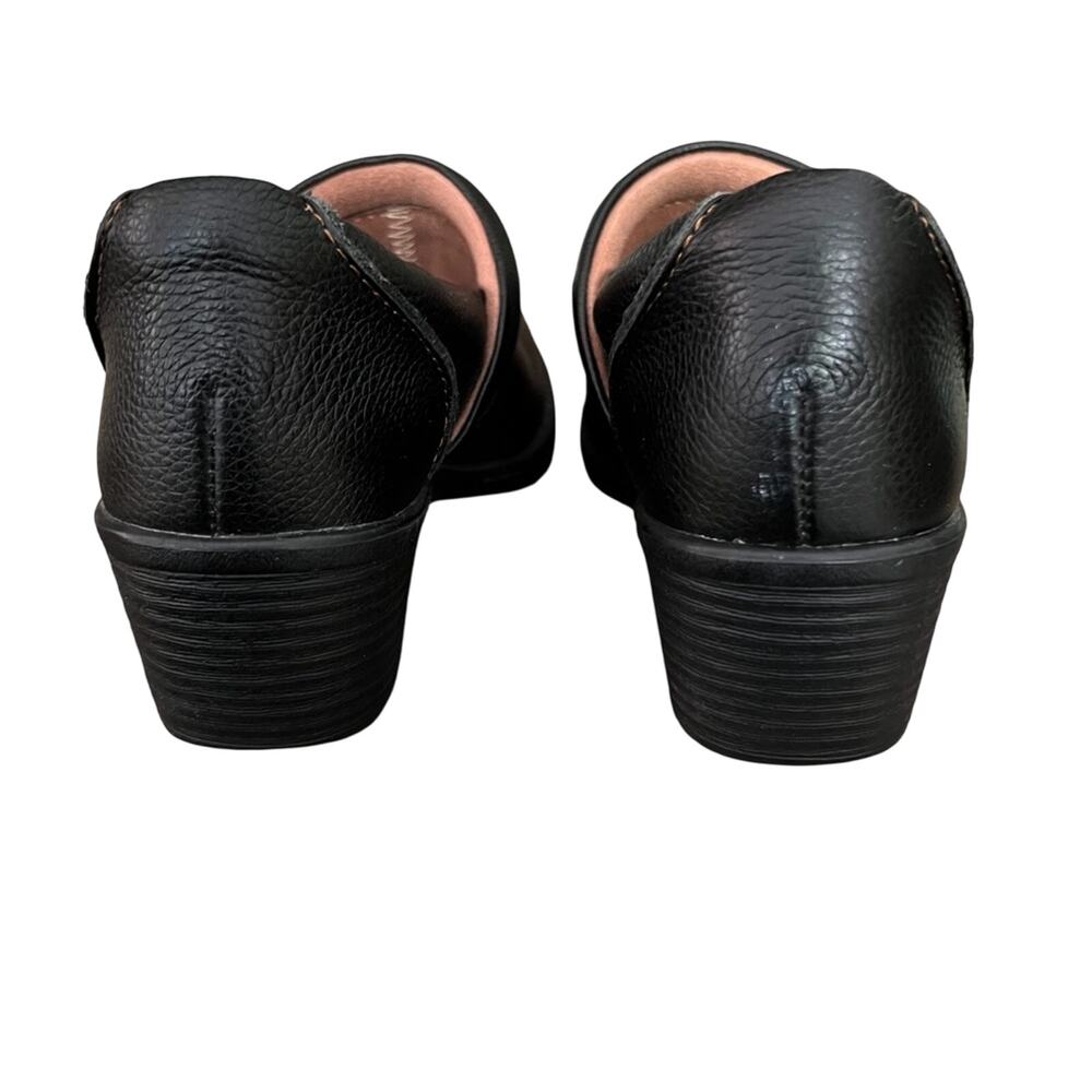 boc Born Peggy Clogs Size 7 Black Pebbled Leather Chunky Stacked Heel Mules - Picture 5 of 15